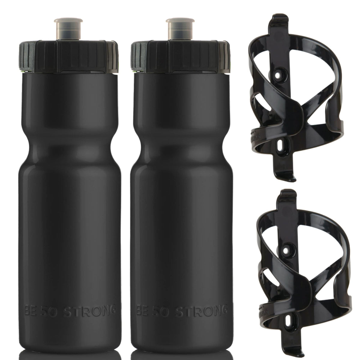 50 Strong 2-Pack 22 oz Bike Bottles & Bottle Cages