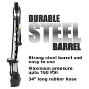 BV 160 PSI Bike Floor Pump with Presta & Schrader Valve
