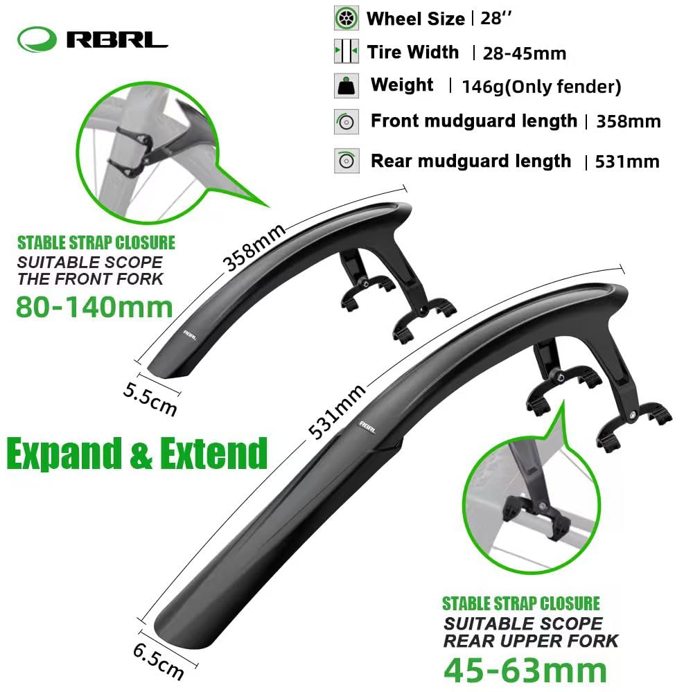 RBRL Quick-Release 28" Bike Fender Set for 28–45mm Tires