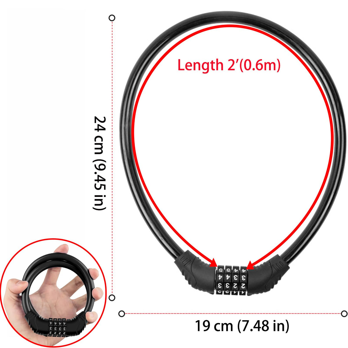 2-Pack 4-Digit Resettable Combination Bike Cable Locks