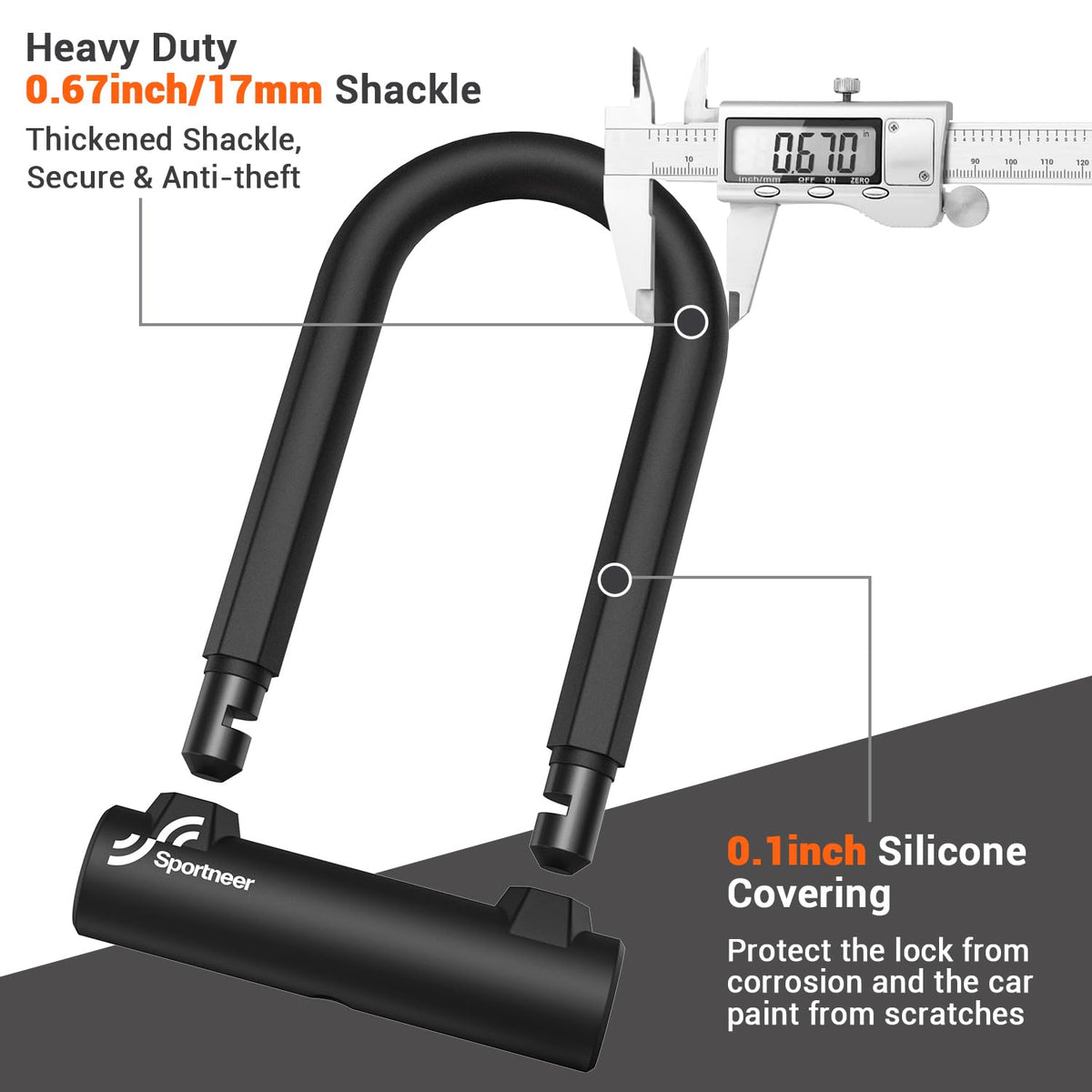 Sportneer Heavy-Duty Bike U-Lock with 5ft Security Cable