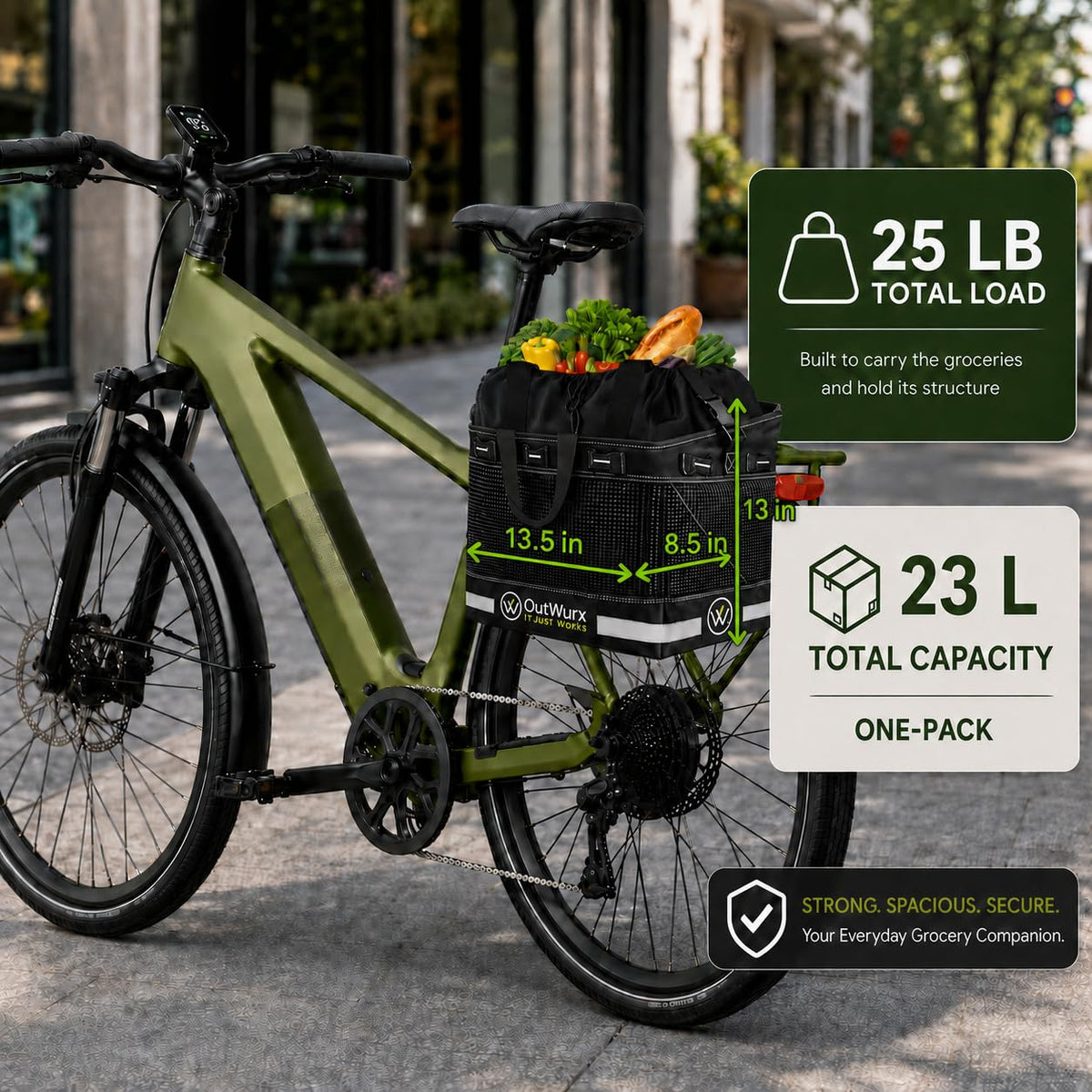 RideSecure Grocery Bike Pannier with 3-Point Lock System