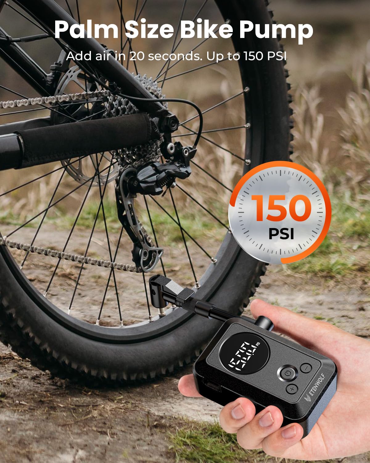 ETENWOLF S0 Mini Bike Pump with Gauge, 20s Fast Inflation