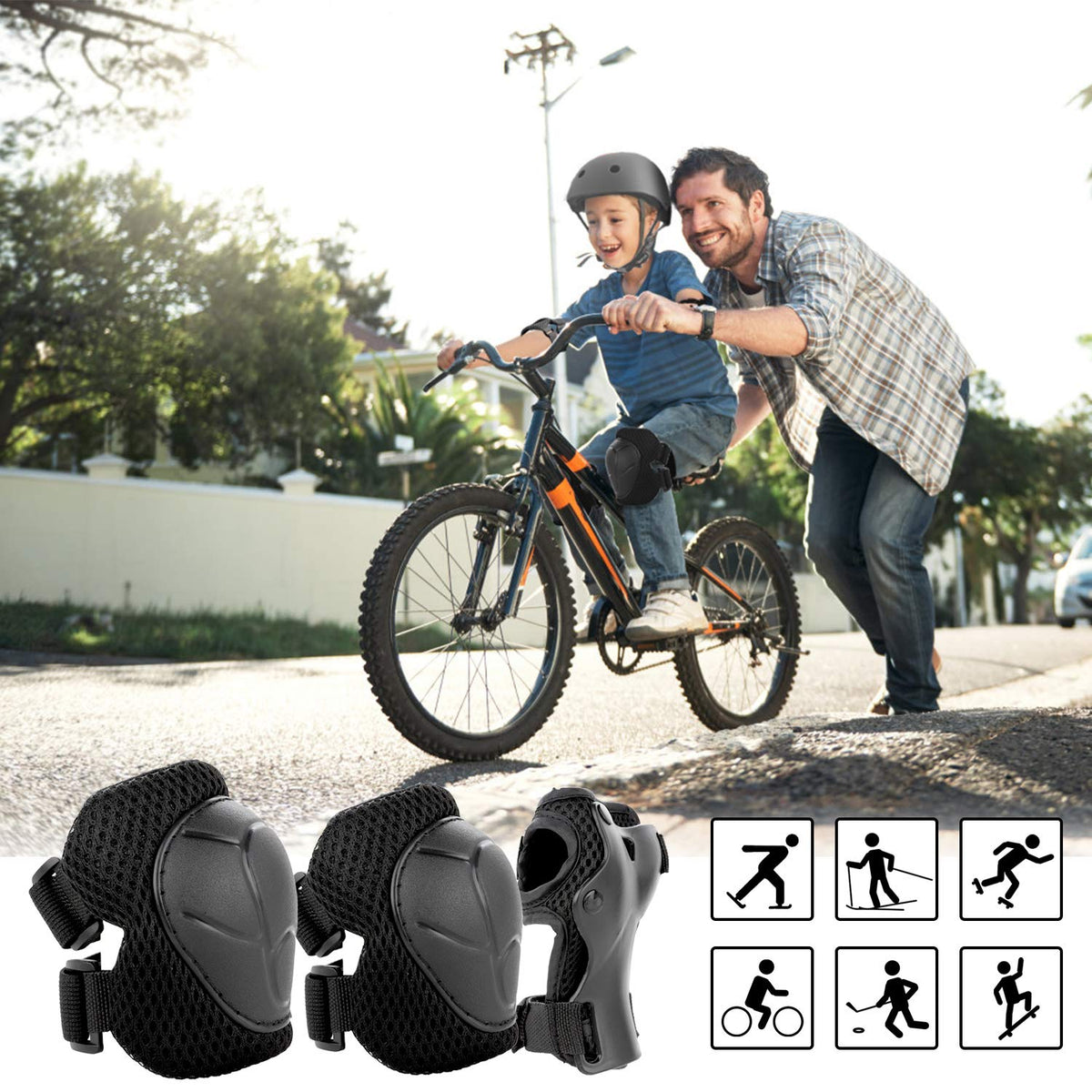 WayEee Kids Bike Helmet & Knee Pad Protective Set, Ages 3–14