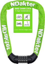 NDakter 5-Digit Heavy-Duty Combination Bike Chain Lock