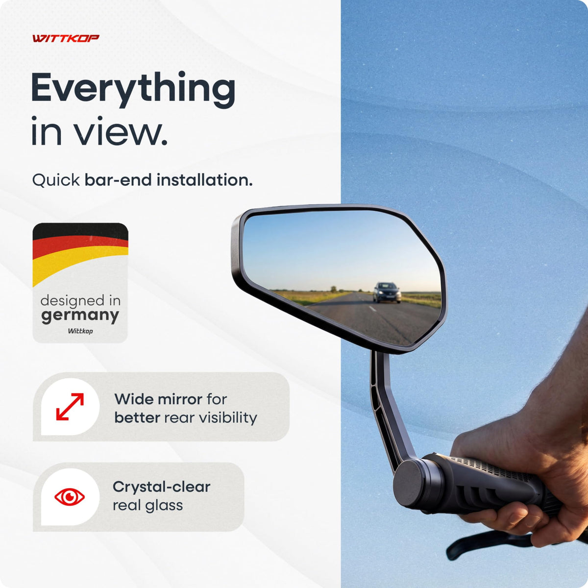 WITTKOP 360° Foldable HD Bike Handlebar Mirror, Break-Proof