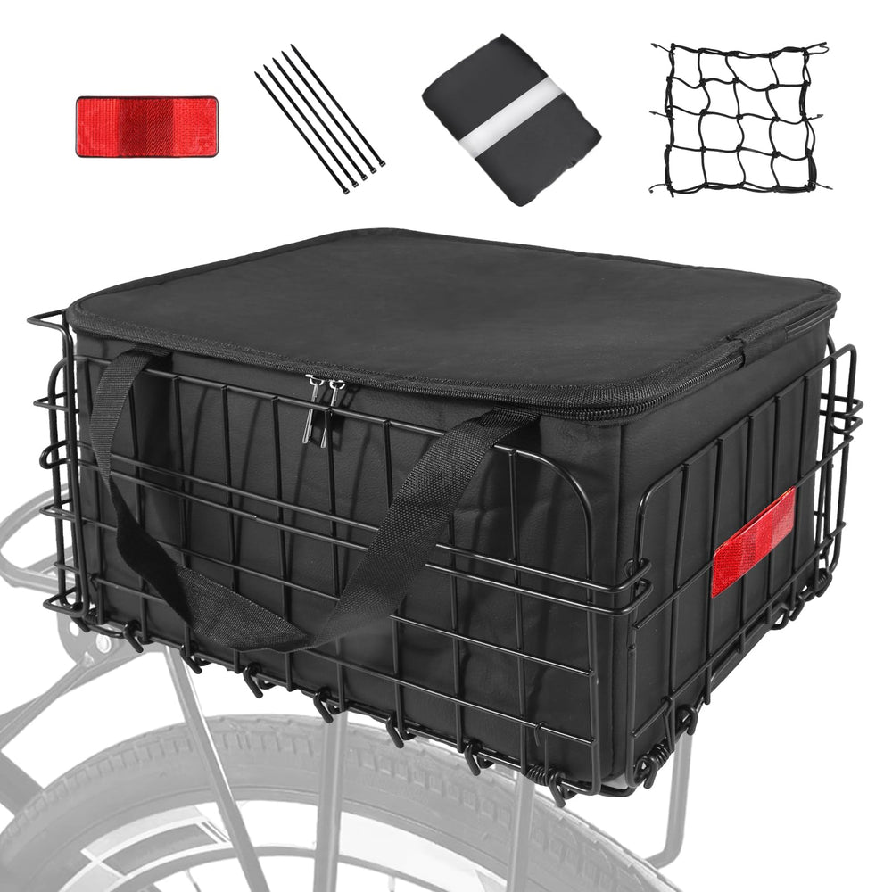 Quick-Release Folding Rear Bike Basket with Waterproof Liner