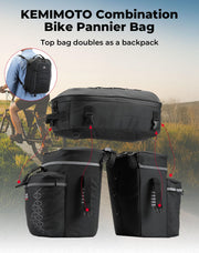 KEMIMOTO Large-Capacity Bike Pannier Set with Rain Cover
