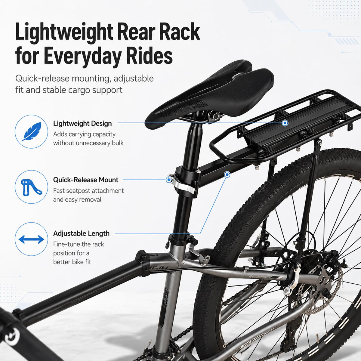 Adjustable Quick-Release Bike Rear Cargo Rack Mount
