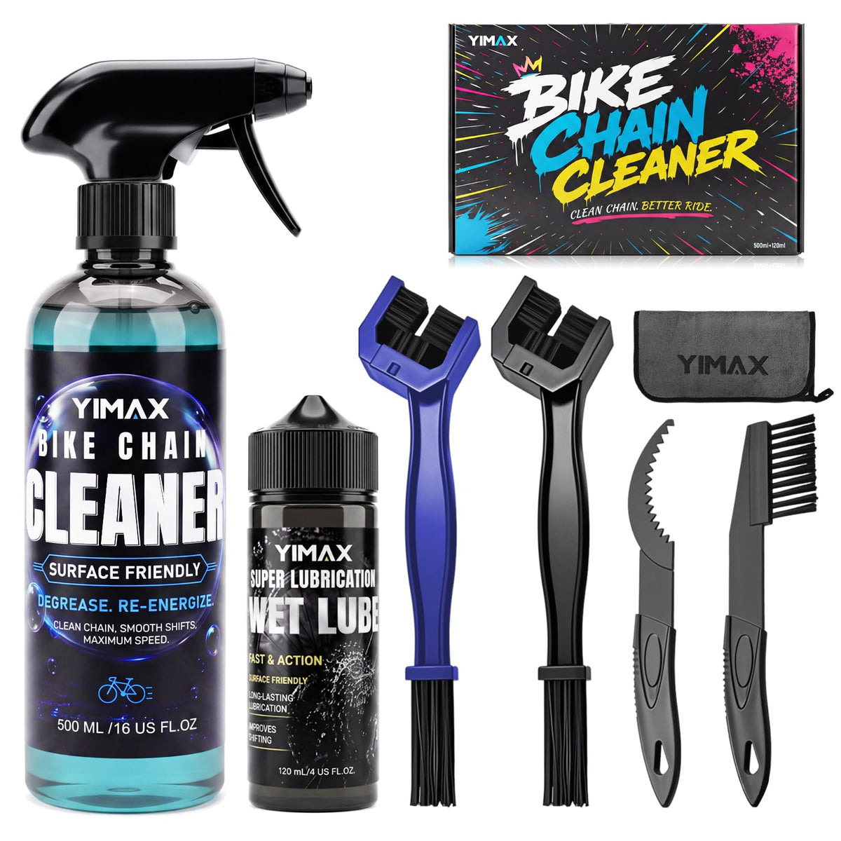 Bike Cleaning Kit with 17oz Chain Cleaner, Lube & Brush