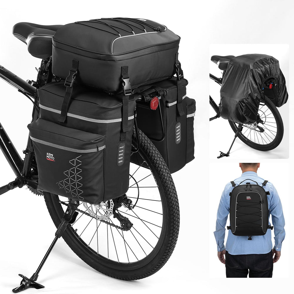 KEMIMOTO Large-Capacity Bike Pannier Set with Rain Cover