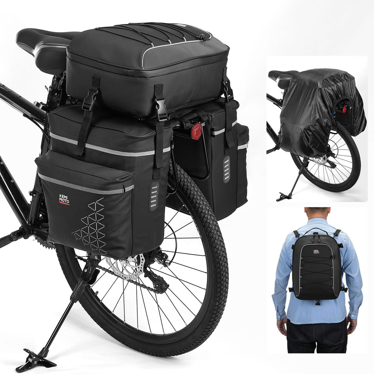 KEMIMOTO Large-Capacity Bike Pannier Set with Rain Cover
