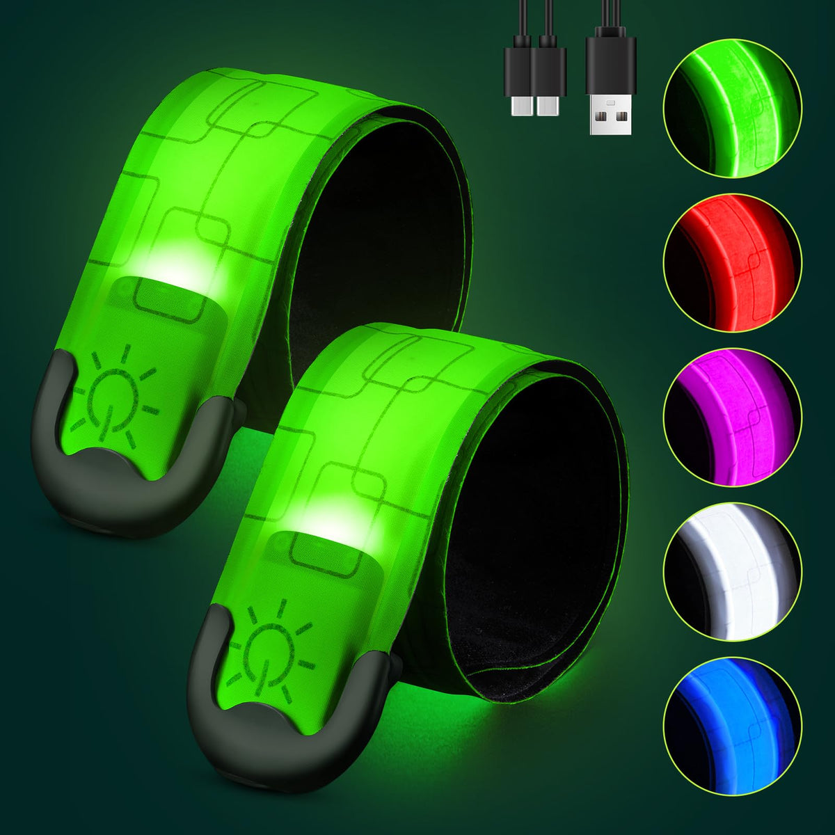 Fitense 2-Pack Rechargeable LED Reflective Safety Armbands