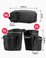 KEMIMOTO Large-Capacity Bike Pannier Set with Rain Cover