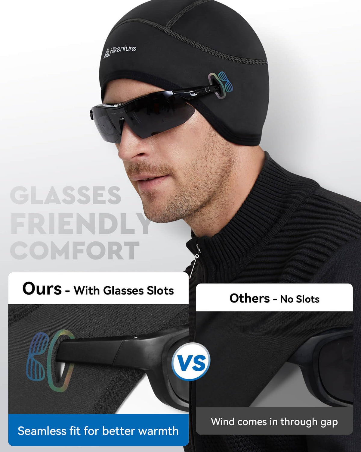 Hikenture Winter Cycling Skull Cap Helmet Liner with Glasses Holes