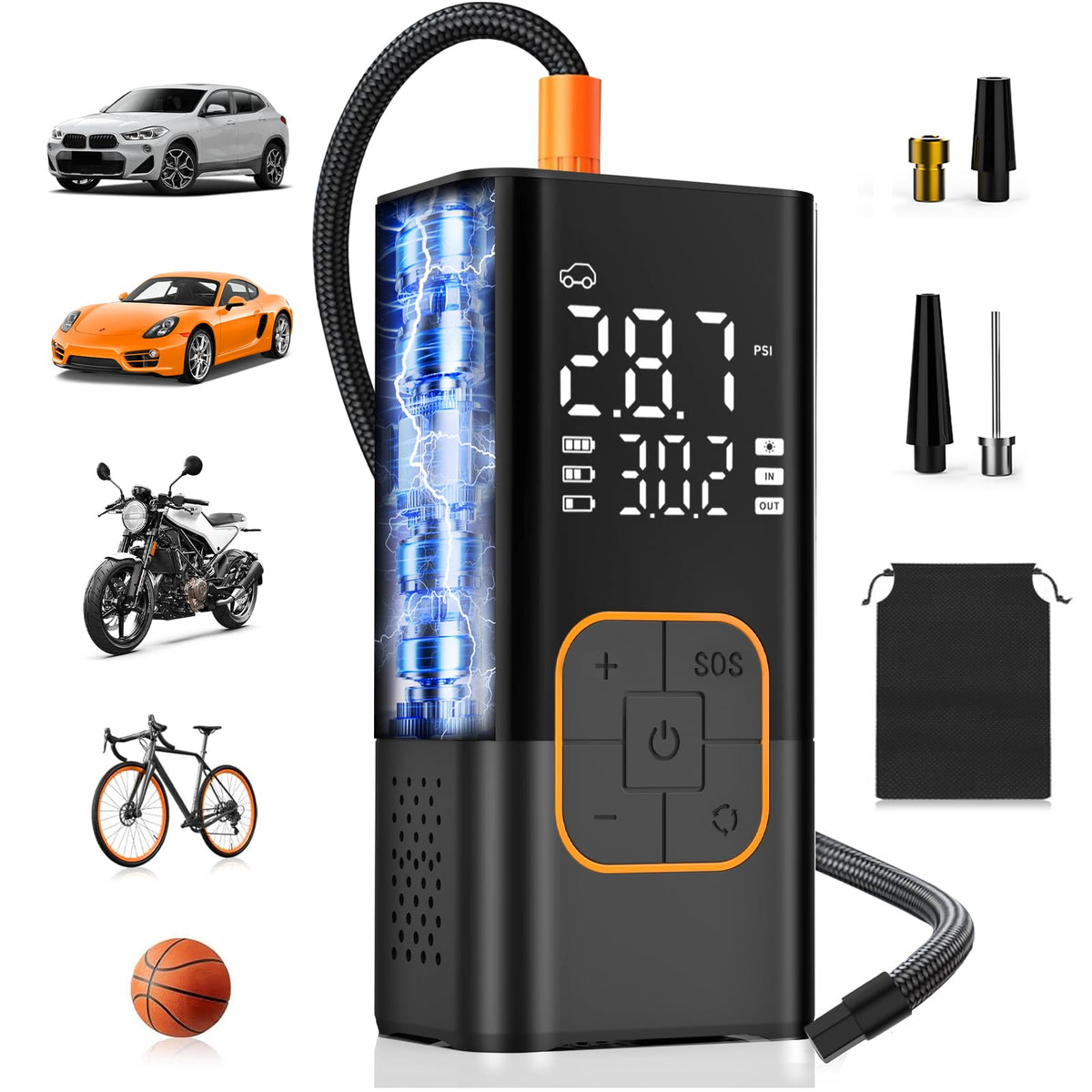 Cordless Portable Tire Inflator with Dual Digital Display