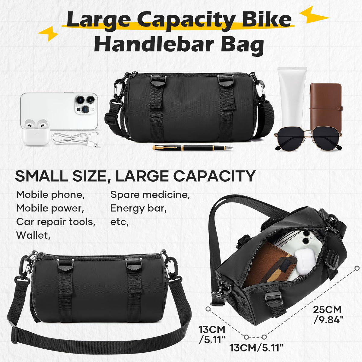 SEAFEW Compact Black Bike Handlebar Storage Bag