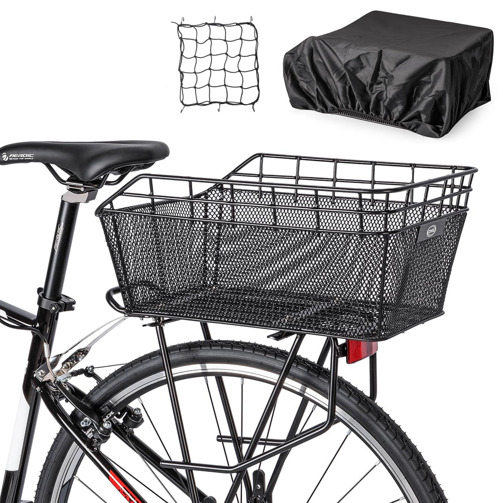 Rear Bike Basket with Cargo Net & Waterproof Cover
