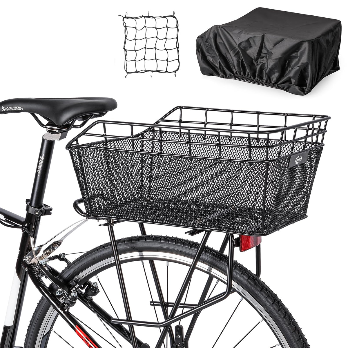Rear Bike Basket with Cargo Net & Waterproof Cover