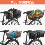 Rear Bike Basket with Cargo Net & Waterproof Cover