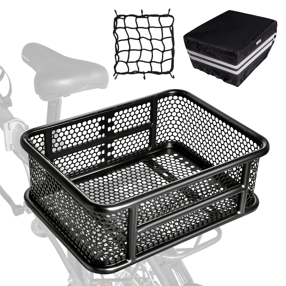 RAYMACE Large Bike Basket with Waterproof Cover & Cargo Net