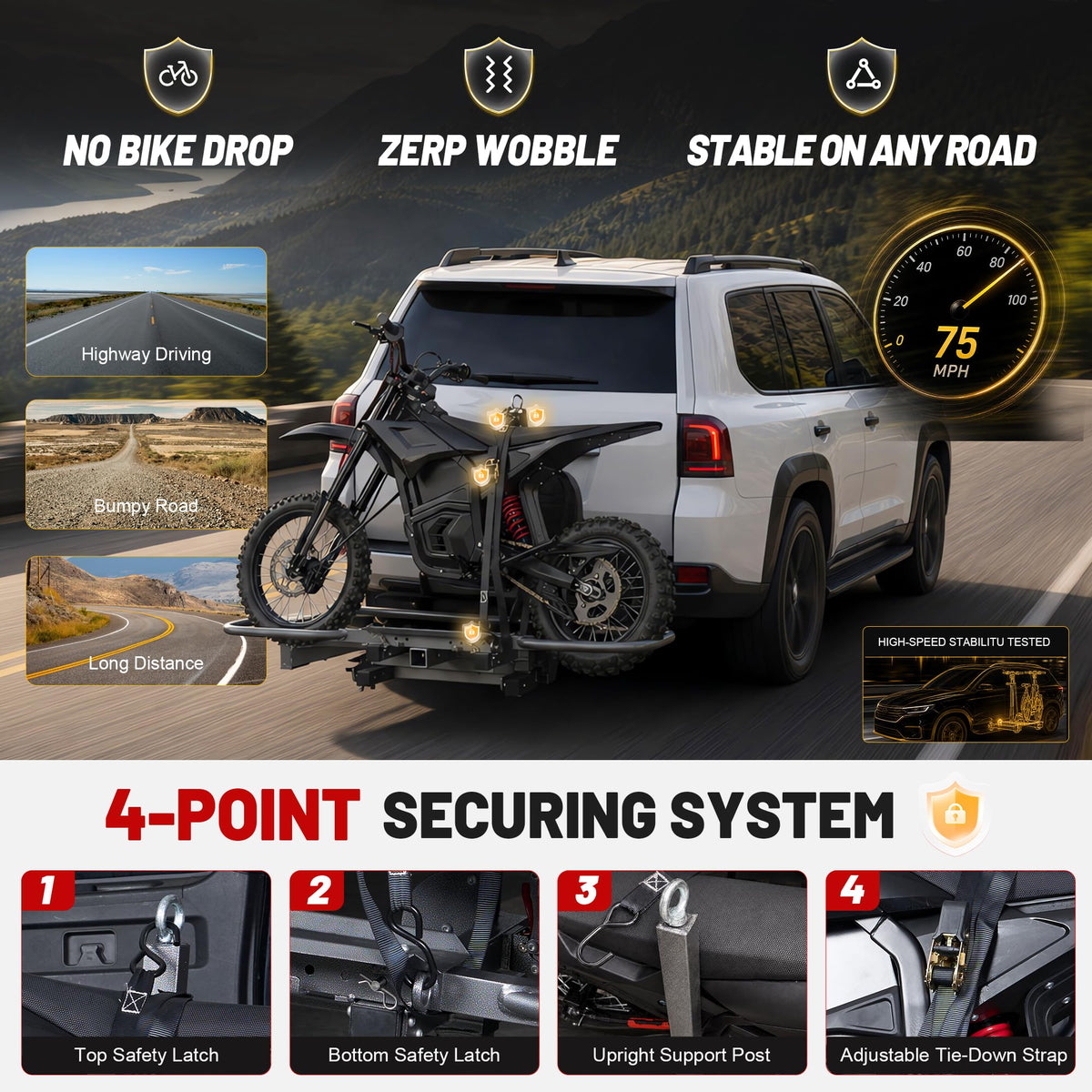 1-Bike Hitch Rack with Ramp, 1000 lb Capacity & Anti-Rattle