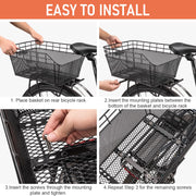 Rear Bike Basket with Cargo Net & Waterproof Cover
