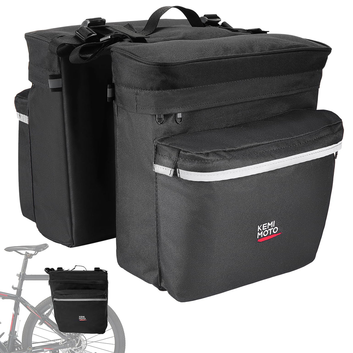 KEMIMOTO Water-Resistant Bike Pannier Bag with Reflective Trim